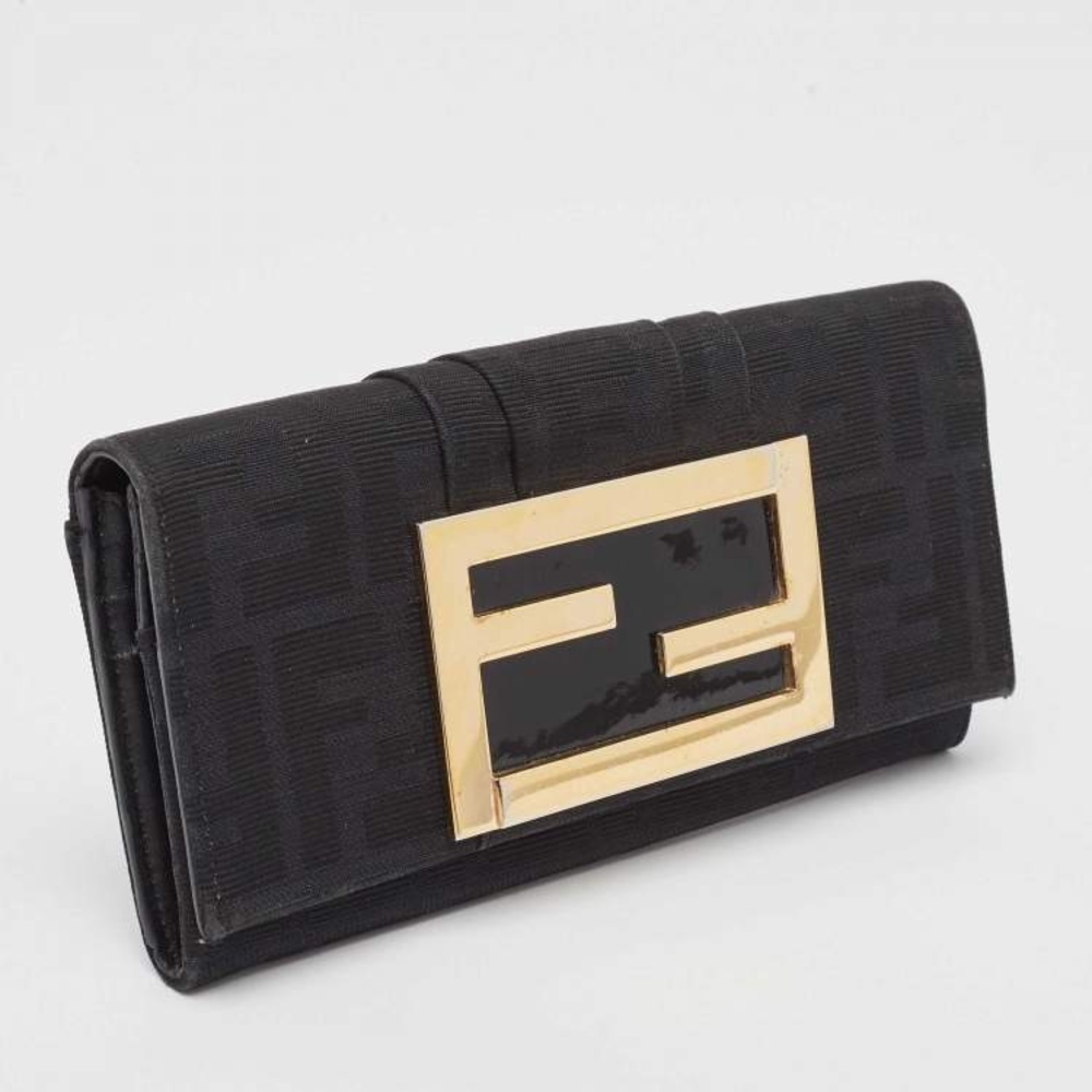 Fendi Juka Canvas Leather Long Wallet Black